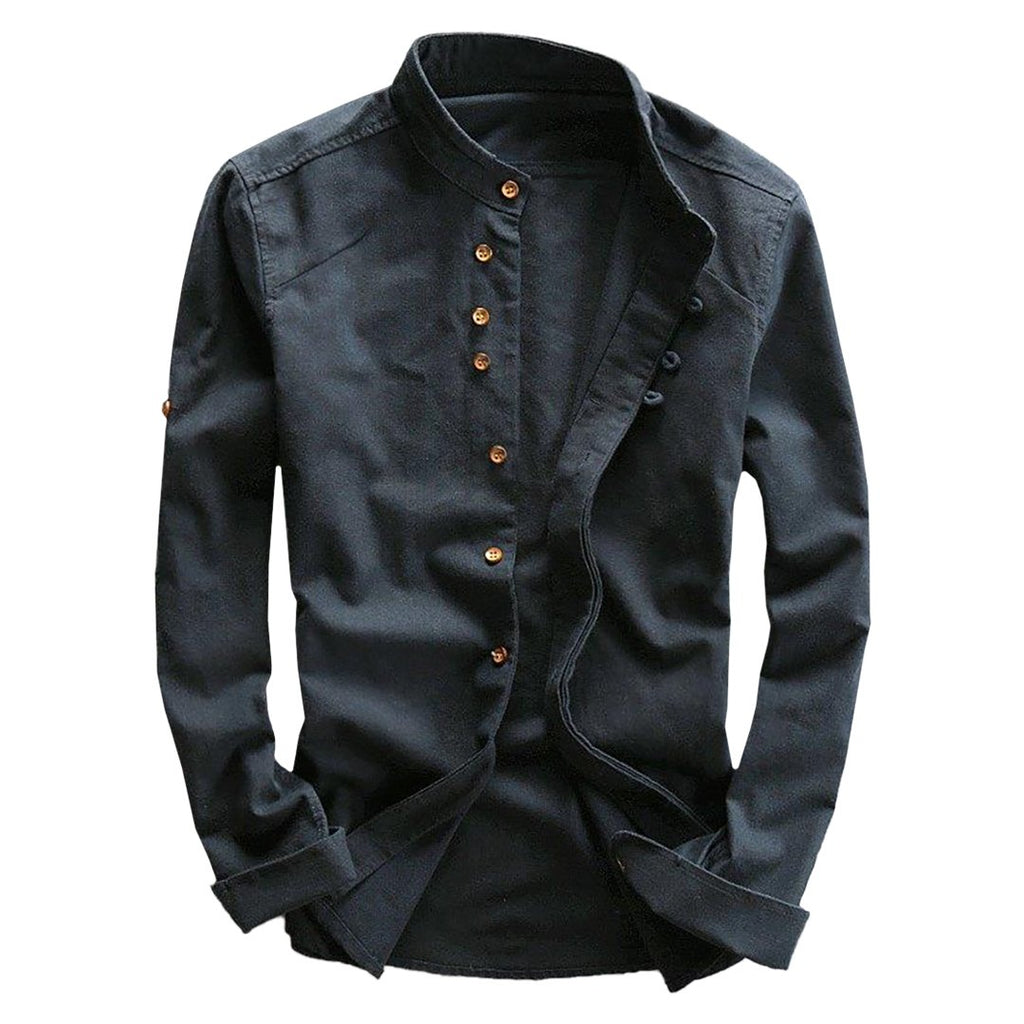 Pollogie™ Long Sleeve Mandarin Collar Cotton Shirt
