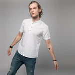 Pollogie™ Mandarin Collar Linen Blend Shirt