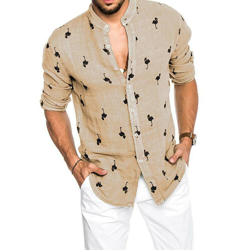 Flamingo Collarless Button-Up Shirt