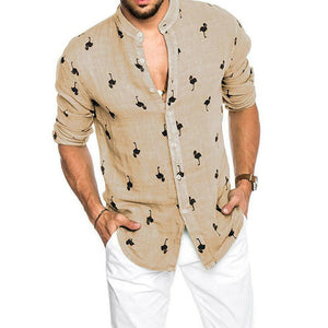 Flamingo Collarless Button-Up Shirt