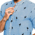 Flamingo Collarless Button-Up Shirt