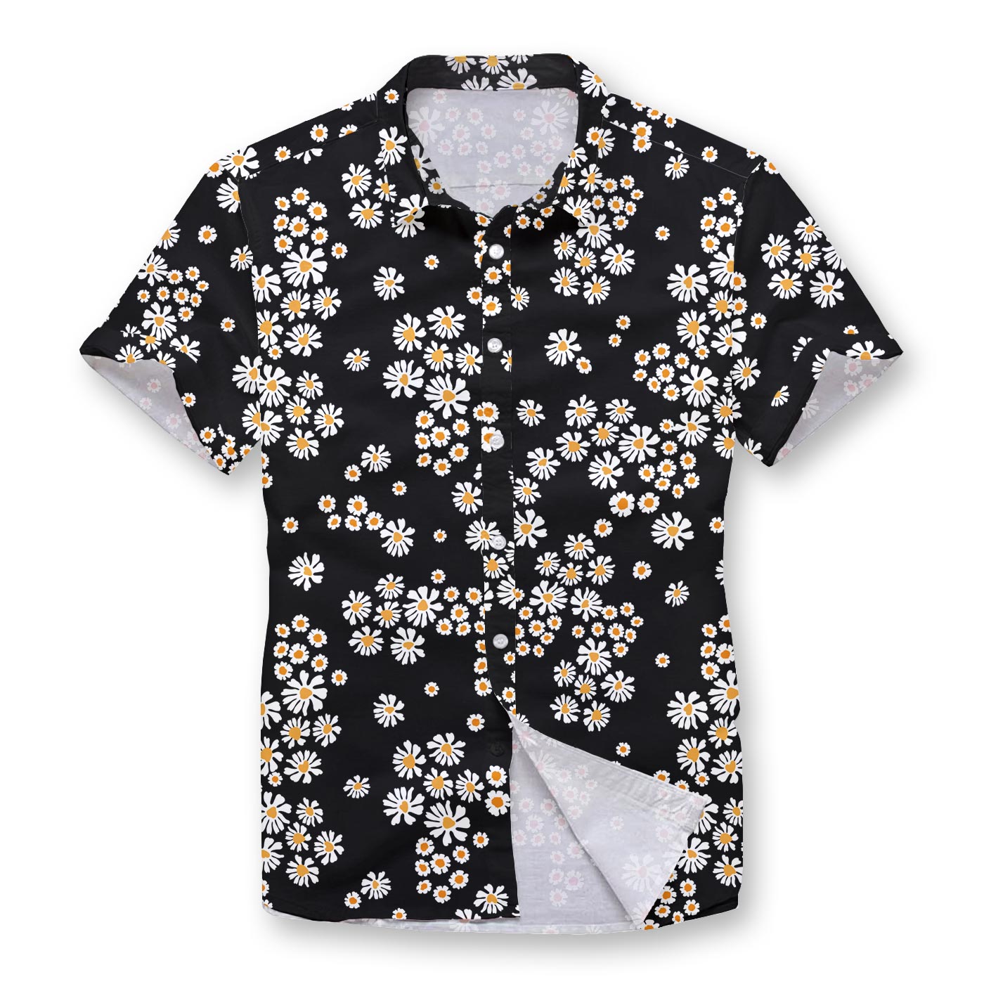 Pollogie™ Black Daisy Pattern Button Shirt