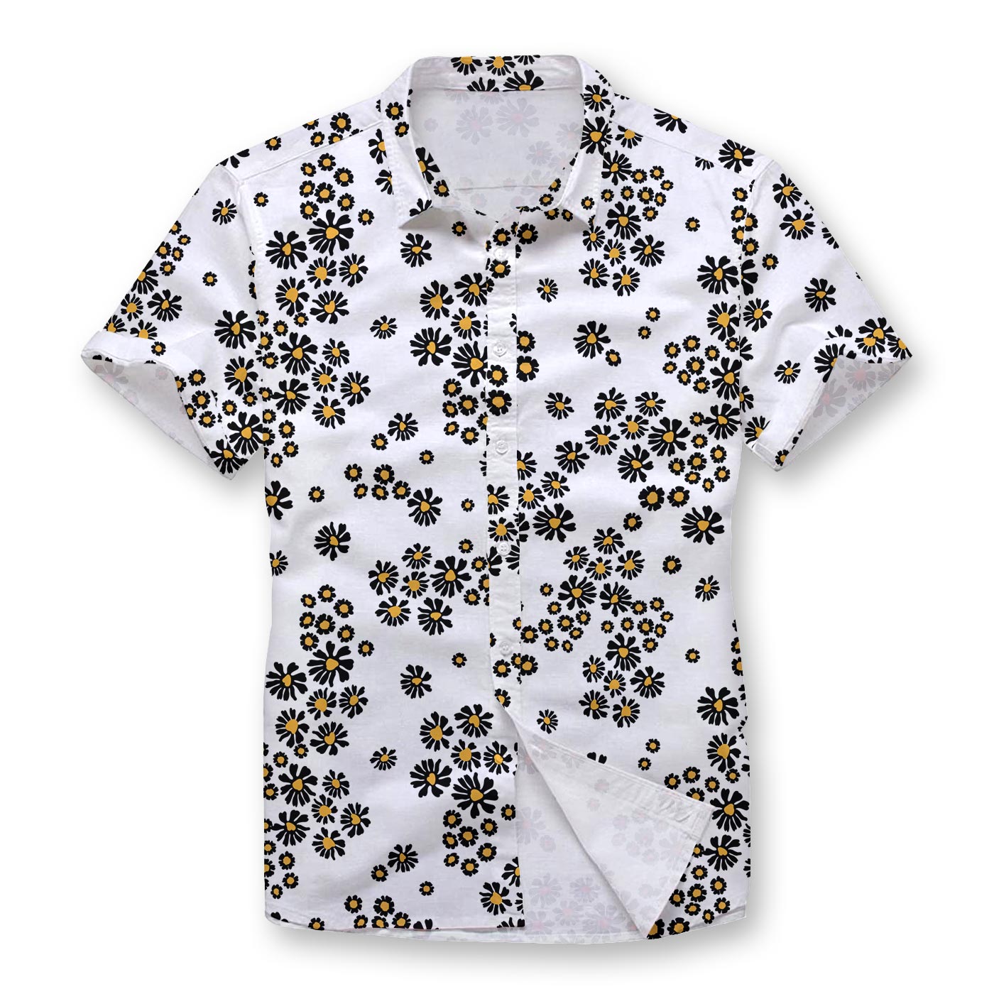 Pollogie™ White Daisy Pattern Button Shirt