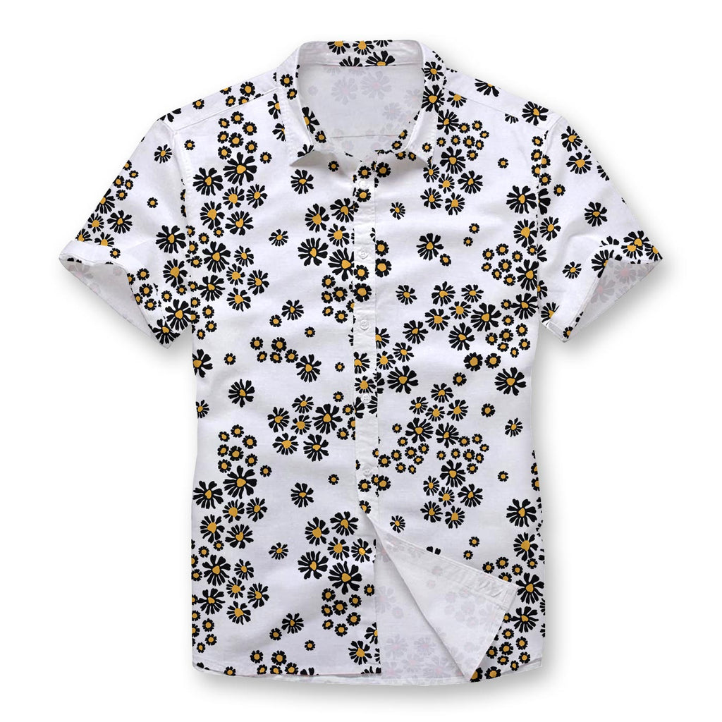 Pollogie™ White Daisy Pattern Button Shirt