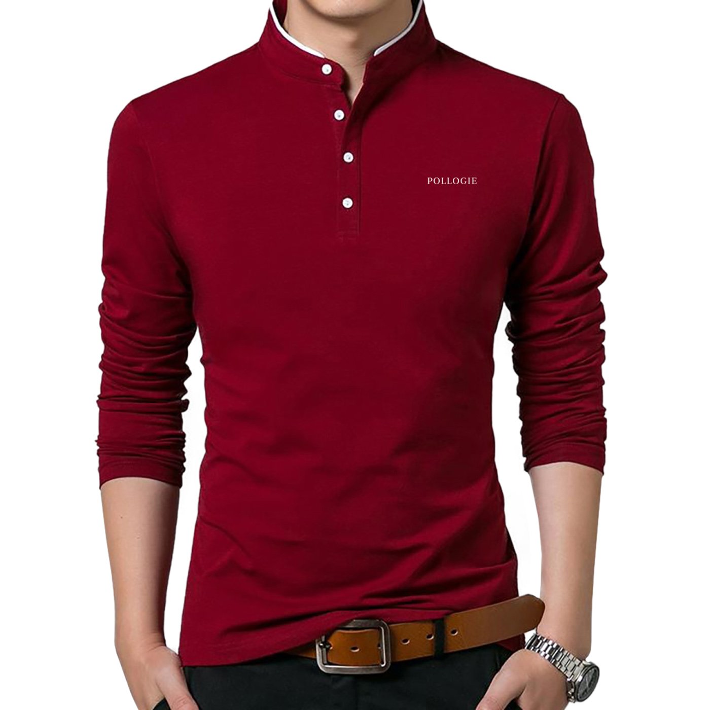 Pollogie™ Embroidered Logo Mandarin Collar Polo Shirt