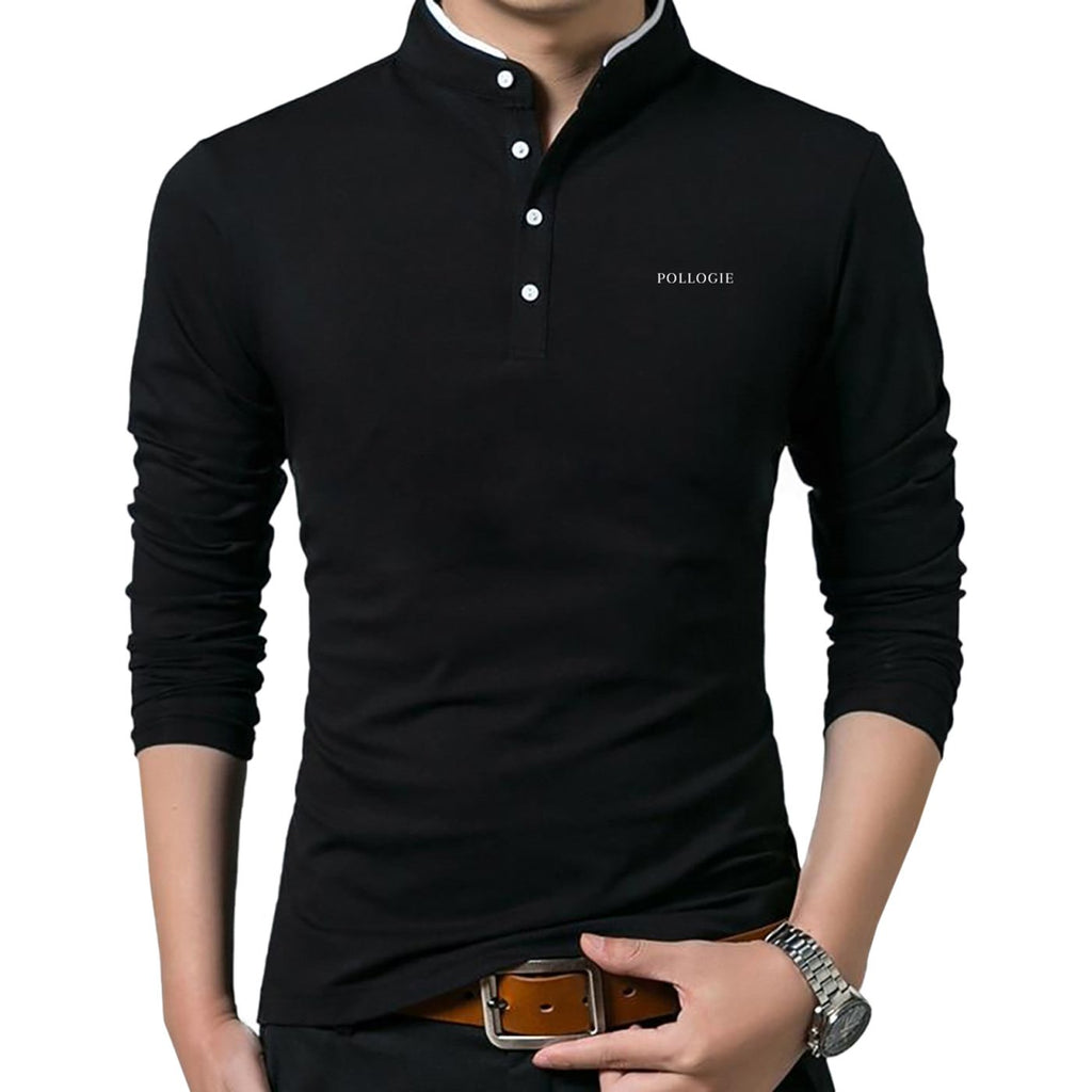Pollogie™ Embroidered Logo Mandarin Collar Polo Shirt