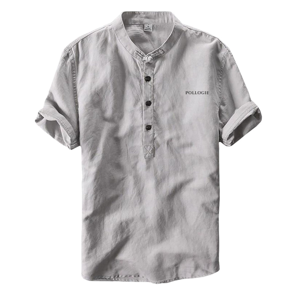 Pollogie™ Embroidered Logo Short Sleeve Mandarin Collar Shirt