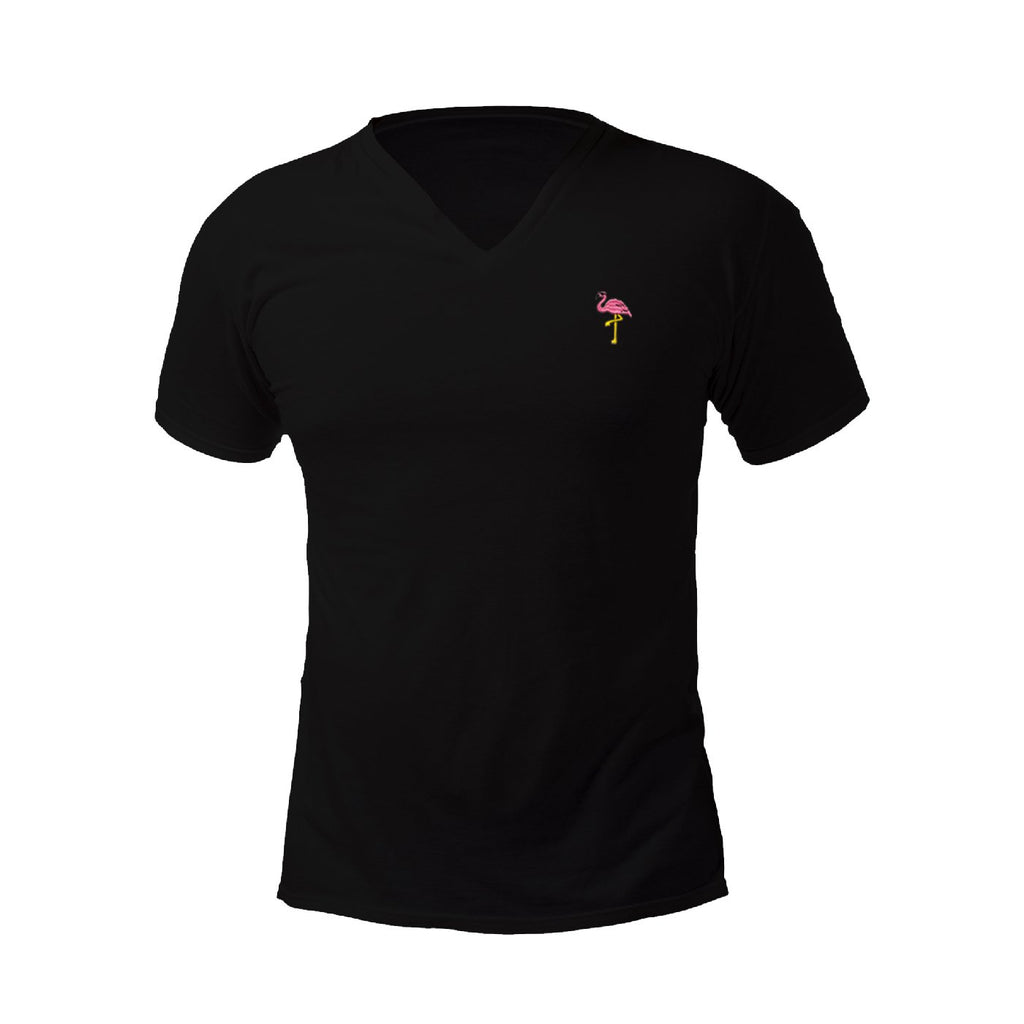 Pollogie™ Flamingo Embroidered V-Neck T-Shirt