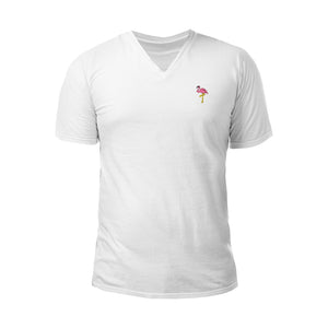 Pollogie™ Flamingo Embroidered V-Neck T-Shirt