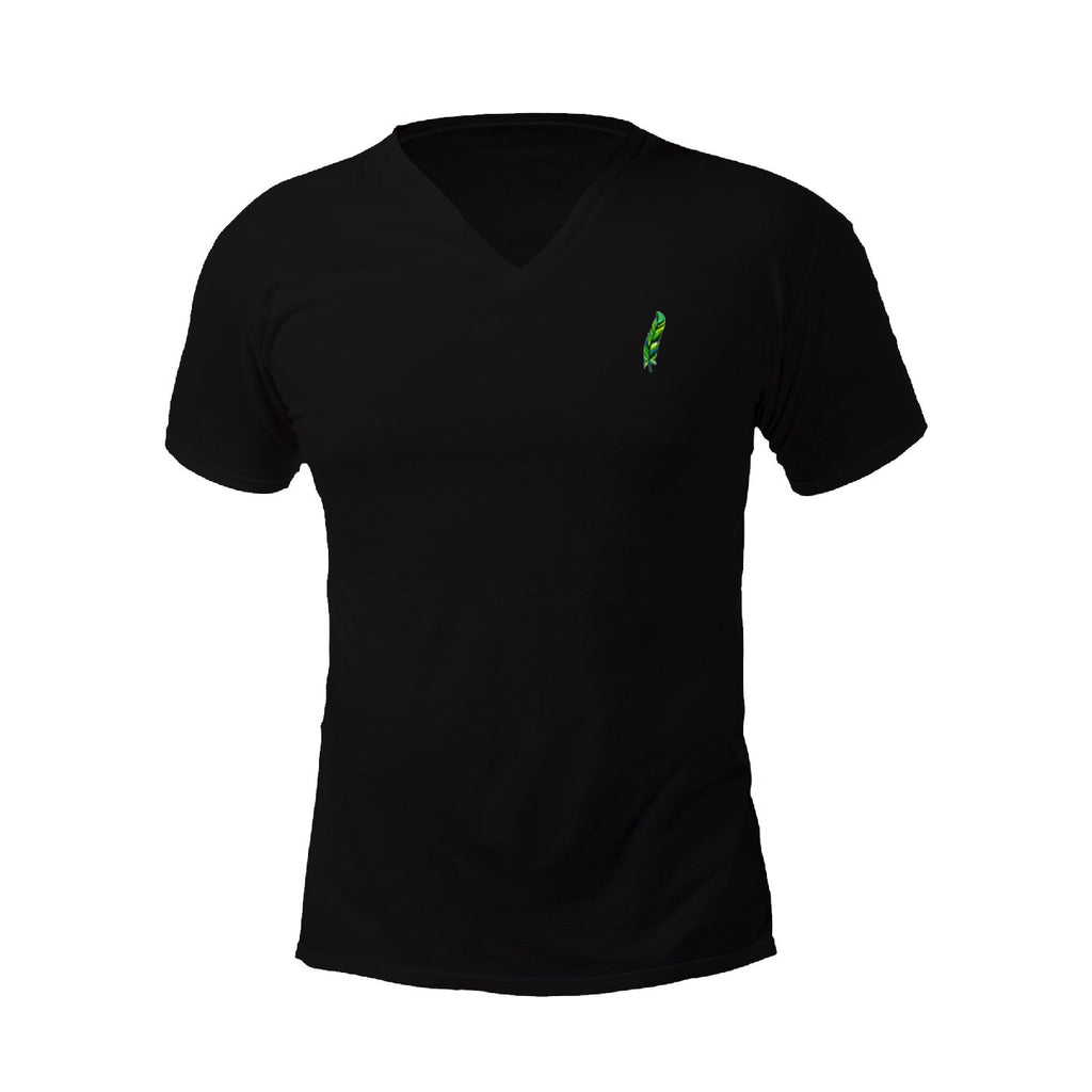 Pollogie™ Green Feather Embroidered V-Neck T-Shirt