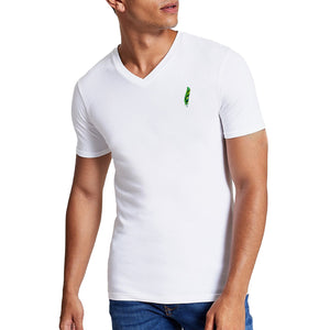Pollogie™ Green Feather Embroidered V-Neck T-Shirt