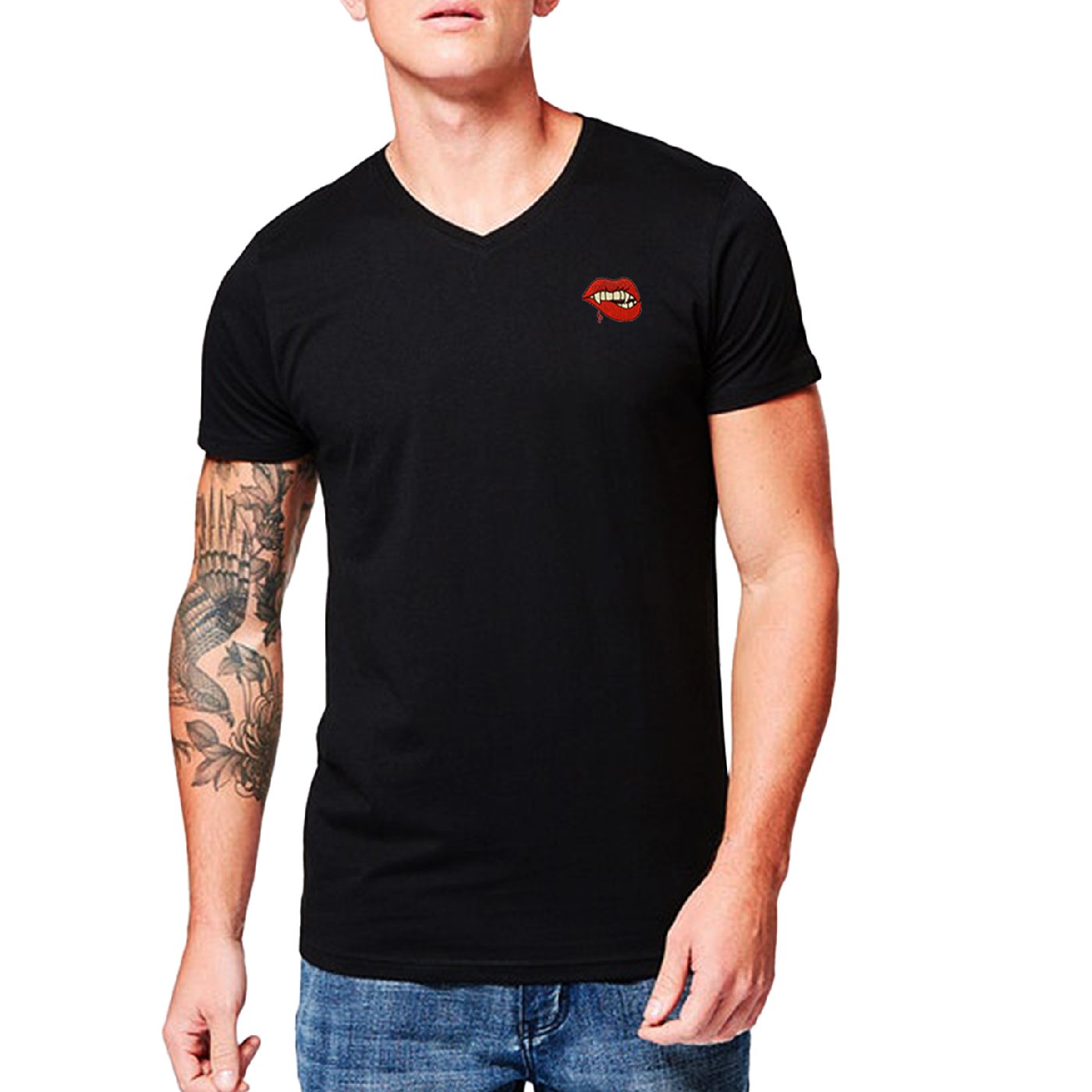 Pollogie™ Vampire Embroidered V-Neck T-Shirt