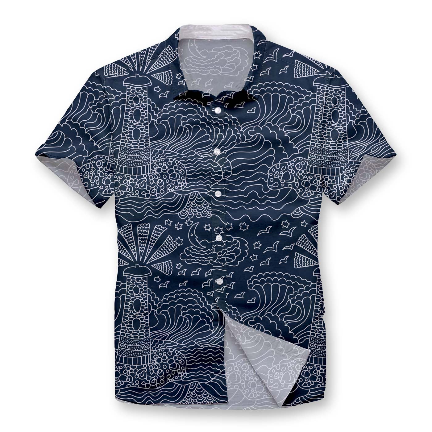 Pollogie™ Lighthouse Sketch Button Shirt