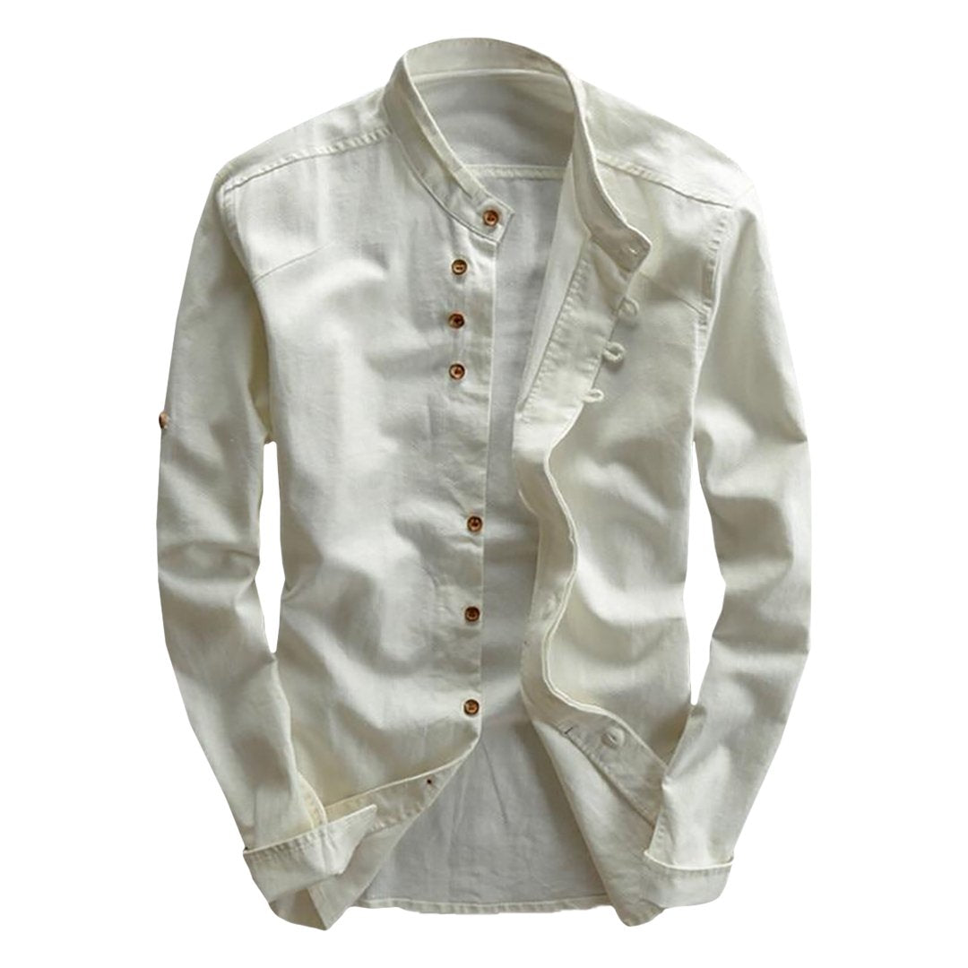 Pollogie™ Long Sleeve Mandarin Collar Cotton Shirt